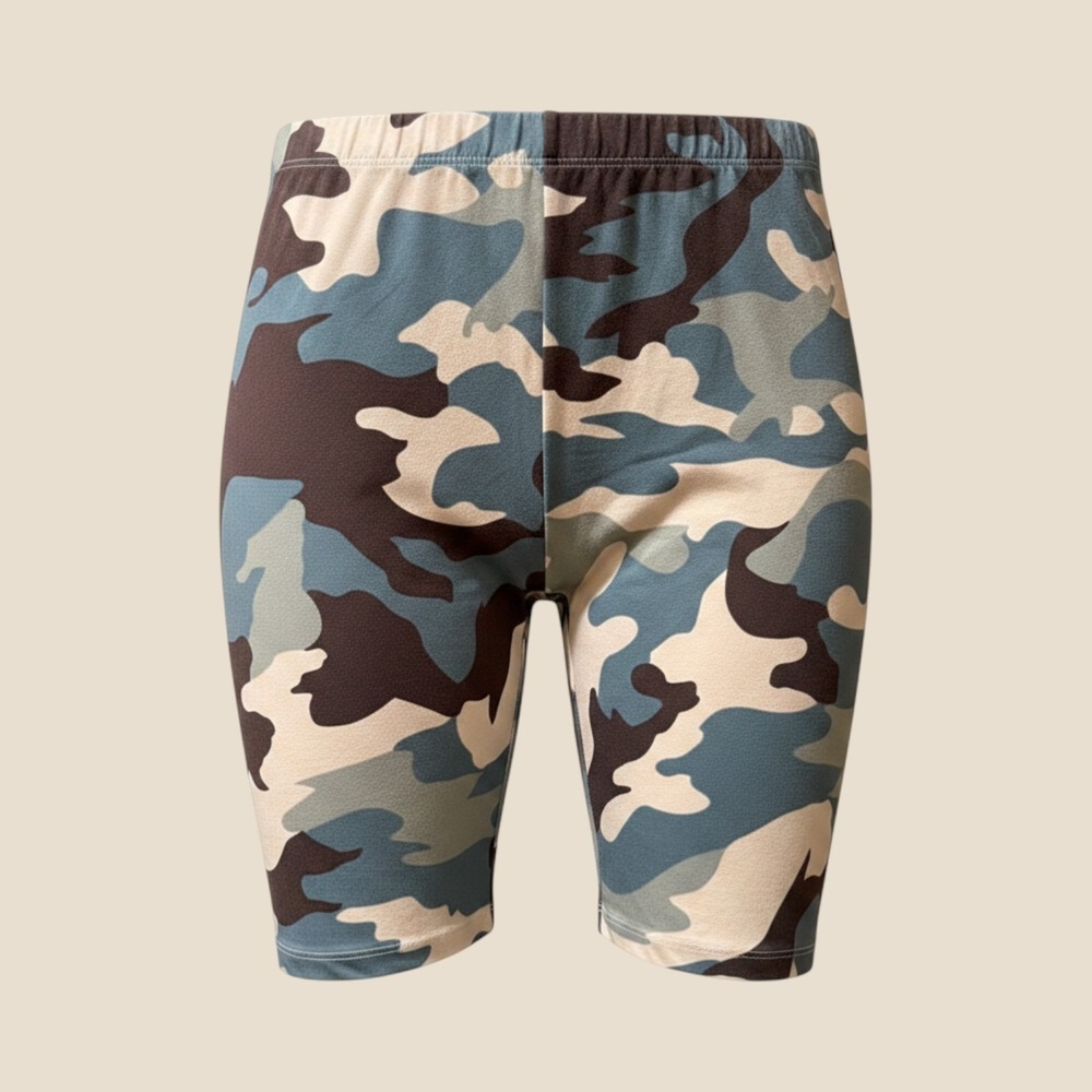Zenana Womens Camo Biker Shorts Blue Brown Camouflage MP-57105 Size M